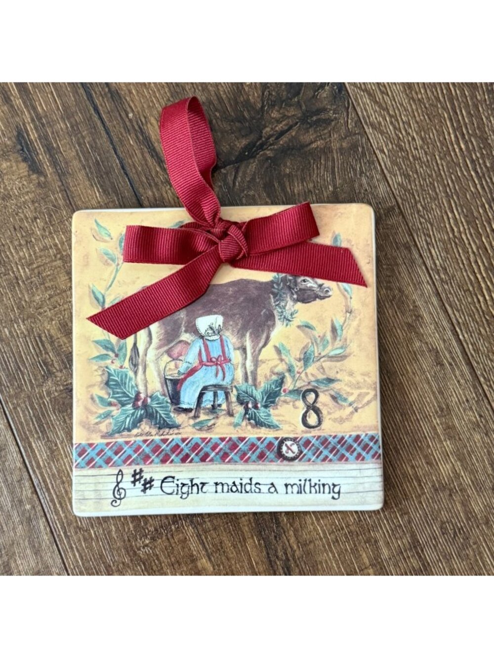 Kate McRostie 8 Maids Milking Decorative Tile 12 Days of Christmas